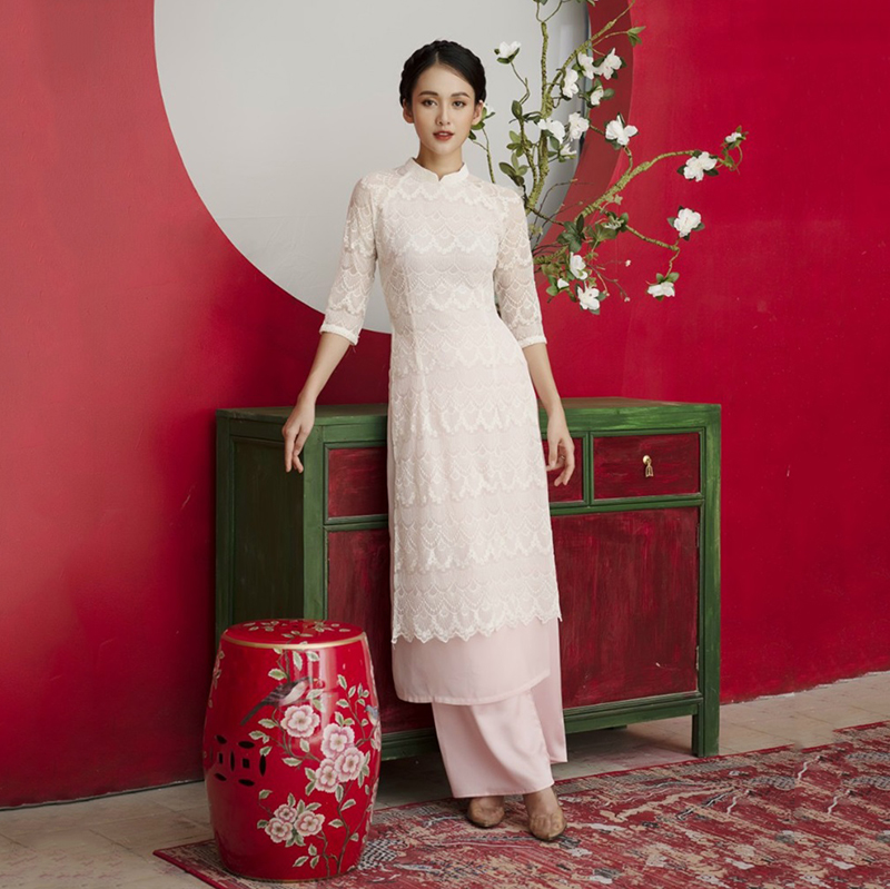 May áo dài vải ren
