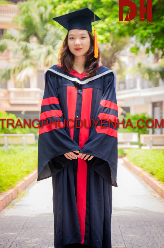 Áo tiến sĩ màu xanh tím than phối đỏ