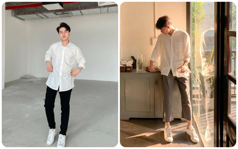 Tết mặc gì đẹp? - Quần kaki + áo sơmi trắng