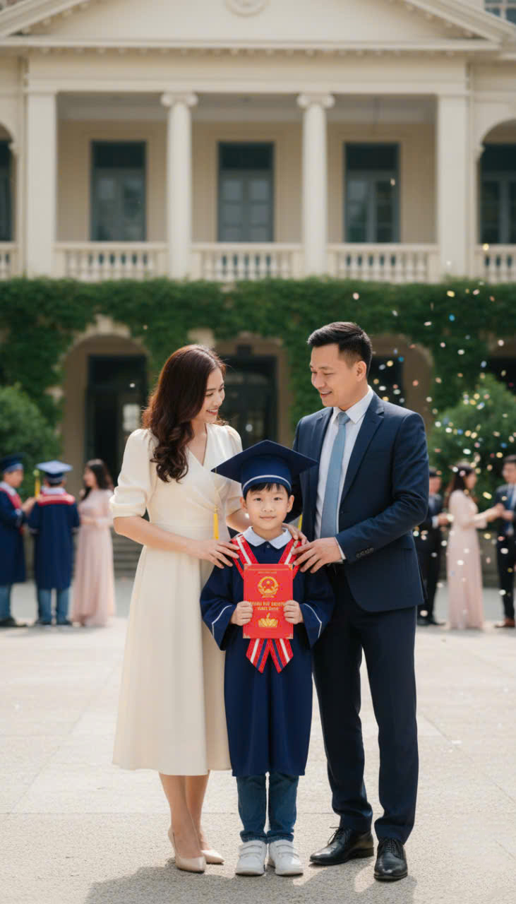 áo cử nhân phối xanh dương