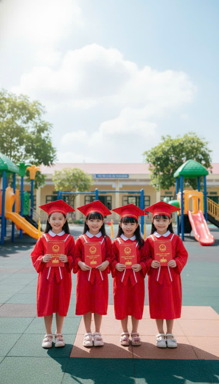 áo cử nhân mầm non phối đỏ