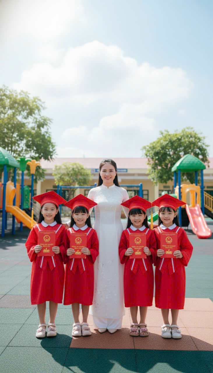 áo cử nhân mầm non phối đỏ